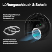 6 Inch 8 Feet Black Non-Insulated Flex Air Aluminum Ducting, w/Two 6 Inch Stainless Steel Clamps