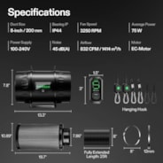 Smart Air Filtration Kit 8″, AeroZesh T8 Inline Fan with E12 Speed Controller, Carbon Filter & Ducting Combo