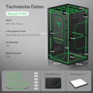 Growbox Pro P346 100 x 100 x 180 cm Indoor Grow Tent 2000D Oxford-Gewebe Hochreflektierendes Mylar und stabile Metallstangen