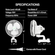 AeroWave A6 Patented Clip-On Fan with 2-Speed Adjustment, Horizontal Vertical Oscillation, White