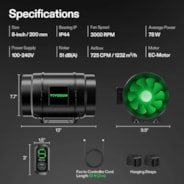 AeroZesh G8 Inline Fan 8″ with E12 Speed Controller, PWM-Controlled EC Fan for Grow Tent Ventilation