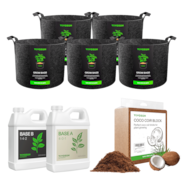 Grow Accessory Kit, with 5-Pack 5 Gallon Black Grow Bags, 32oz Nutrients Base A & B Bundle, and 11lbs Coco Coir Brick