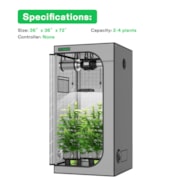 Standard Grow Tent Kit GIY-G33 3x3, 3-Plant Complete System, with 200W VS2000 LED Grow Light, and 4-inch Ventilation Combo