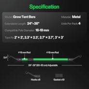 Grow Tent High CFM Kit, Heavy-Duty Mounting Bars, High Airflow Support Pole Kit 24"-36" Adjustable, Suitable for 2’×2’, 2.3’×2.3’, 2.7’×2.7’, and 3’×3’ Tents, 4-Pack