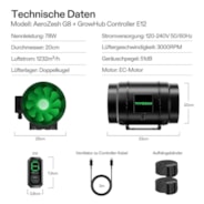 AeroZesh G8 Rohrventilator 20 cm mit E12-Drehzahlregler, PWM-gesteuerter EC-Ventilator für Growbox-Belüftung