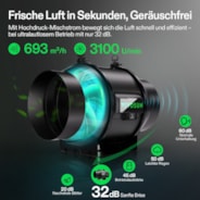 10 cm Smart Abluftset Pro T4 – Rohrventilator, GrowHub E42A+ Temperatur- & Feuchtigkeitscontroller, Aktivkohlefilter & Lüftungsschlauch – Belüftungs- und Filtersystem für Growbox & Hydrokultur