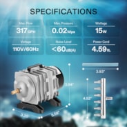 15W 317GPH Air Pump 6 Outlet 20 L/Min for Aquarium and Hydroponic Systems