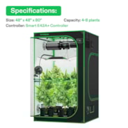 Smart Grow Tent Kit GIY-SGS-44 Pro 4x4, 4-Plant Complete System, with WiFi E42A+ Controller, 400W AeroLight Wing LED Grow Light, 6-inch AeroZesh T6 Ventilation Combo, and AeroWave E6 Gen2 Clip-on Fan