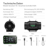 AeroZesh T6 Rohrventilator 15cm mit E42A WLAN-Controller für Temperatur und Feuchtigkeit, PWM-gesteuerter EC-Ventilator für Growbox-Belüftung