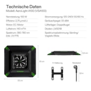 AeroLight A100 LED Pflanzenlampe mit Einstellbarem Spektrum 100W, mit Integriertem Zirkulationsventilator, Kompatibel mit App, 60 x 60 cm Abdeckfläche