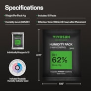 62% RH Two-Way Humidity Control Packs, Size 4 g, 10 Packs for Storing 1/2 oz, Moisture Balancer with RH Indicator Card for Food & Herb Storage