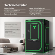 Growbox Pro 120x120x200cm P448, für 4-8 Pflanzen, großes Frontfenster, für den Indoor-Pflanzenanbau