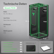 Growbox Pro P236 70 x 70 x 160 cm Indoor Grow Tent 2000D Oxford-Gewebe Hochreflektierendes Mylar und stabile Metallstangen
