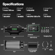 Smart Air Filtration PRO G4 Kit 4", AeroZesh G4 Inline Duct Fan w/GrowHub E42A+ Temp. Humidity WiFi-Controller, Carbon Filter & Ducting, Cooling & Ventilation System for Grow Tent, Hydroponics