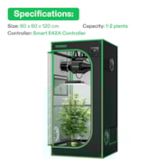 Smart Grow Tent Kit GIY-SGS-22 2x2, 1-Plant Complete System, with WiFi E42A Controller, 100W AeroLight SE LED Grow Light, and 4-inch AeroZesh G4 Ventilation Combo