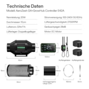 Smartes Abluftset 10 cm, AeroZesh G4 Rohrventilator mit E42A Controller, Kohlefilter & Luftkanal Kombi