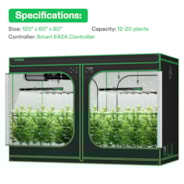 Smart Grow Tent Kit GIY-SGS-105 Pro 5x10, 12-Plant Complete System, with WiFi E42A Controller, 2x 650W VSFD6500 LED Grow Light, and 8-inch AeroZesh T8 Ventilation Combo