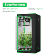 Standard Grow Tent Kit GIY-27 2.7x2.7, 2-Plant Complete System, with 150W VS1500 LED Grow Light, 4-inch Ventilation Combo