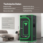 Growbox Pro 60x60x120cm P224, für 1-2  Pflanzen, großes Frontfenster, für den Indoor-Pflanzenanbau