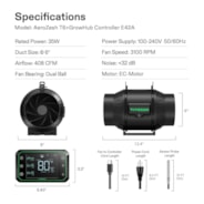 AeroZesh T6 Inline Fan 6″ with E42A Temp. Humidity WiFi Controller, PWM-Controlled EC Fan for Grow Tent Ventilation