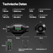 AeroZesh T4 Inline Fan 4″ with E12 Speed Controller, PWM-Controlled EC Fan for Grow Tent Ventilation