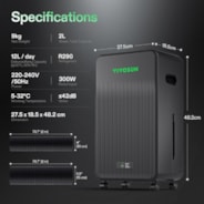 AeroDrain D12 Intelligent Environmental Dehumidifier, up to 12L/day, 2L Water Tank, with Temperature & Humidity Sensor Probe