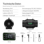 AeroLight A200SE 200W LED-Pflanzenlampe mit AeroZesh T6 15 cm Rohrventilator und GrowHub E42A Controller