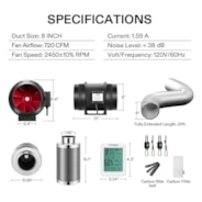 Air Filtration Kit R8 8″, Inline Fan R8 with Variable Speed Controller, Thermometer, Carbon Filter & Ducting Combo