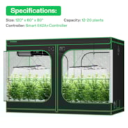 Smart Grow Tent Kit Pro 5x10, 12-Plant Complete System, with WiFi E42A+ Controller, 2x 750W LumaLight LED Grow Light, and 8-inch AeroZesh T8 Ventilation Combo