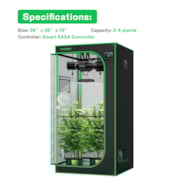 Smart Grow Tent Kit GIY-SGS-33 Lite 3x3, 3-Plant Complete System, with WiFi E42A Controller, 200W VS2000 LED Grow Light, 4-inch AeroZesh G4 Ventilation Combo, and AeroWave E6 Clip-on Fan