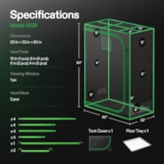 Grow Tent S528 150 x 80 x 200 cm, High Reflective Mylar with 1680D Oxford Canvas & Heavy-Duty Metal Support
