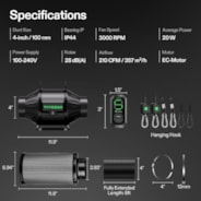 Smart Air Filtration Kit 4″, AeroZesh T4 Inline Fan with E12 Speed Controller, Carbon Filter & Ducting Combo