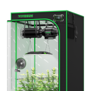 Smart Grow Tent Kit GIY-SGS-27 Pro 2.7x2.7, 2-Plant Complete System, with WiFi E42A Controller, 150W AeroLight LED Grow Light, 4-inch AeroZesh T4 Ventilation Combo, and AeroWave E6 Gen2 Clip-on Fan
