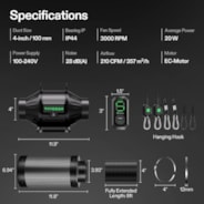 Smart Air Filtration Kit 4″, AeroZesh T4 Inline Fan with E12 Speed Controller, Carbon Filter & Ducting Combo