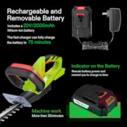 20'' Cordless Hedge Trimmer, 20V Electric Bush Trimmer, 1400 RPM Shrub Trimmer, Dual-Action Laser Blade, 3/5” Cutting Capacity, Lightweight & Compact Trimmer, Battery and Fast Charger Included