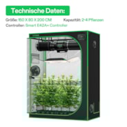 Smart Growbox Komplettset GIY-SGS-52 150 x 80 x 200 cm, Komplettsystem für 3 Pflanzen, mit WiFi E42A+ Controller, 200W AeroLight Wing LED Pflanzenlampe, 15 cm AeroZesh T6 Abluftset und AeroWave E6 Gen2 Gen2 Clip Fan