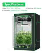 Smart Grow Tent Kit GIY-SGS-44 4x4, 4-Plant Complete System, with WiFi E42A Controller, 2x 200W AeroLight Wing SE LED Grow Light, and 6-inch AeroZesh G6 Ventilation Combo