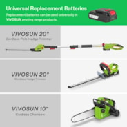 VIVOSUN 20" Cordless Pole Hedge Trimmer, 20V Electric Bush Trimmer with 20” Dual-Action Laser Blade, Adjustable Cutting Head, 0.55" Cutting Capacity, 2.0AH Battery and Fast Charger Included