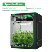 Smart Growbox Komplettset 150 x 150 x 200 cm, Komplettsystem für 6 Pflanzen GIY-SGS-55, mit WiFi E42A+ Controller, 3 x 200W AeroLight Wing SE LED Pflanzenlampe und 15 cm AeroZesh G6 Abluftset