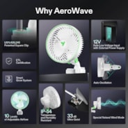 AeroWave E6 Clip-on Fan, EC Motor, Auto Oscillation Fan, Air Circulator For Grow Tent, White, 2 Pack