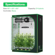 Standard Grow Tent Kit GIY-52 2x5, 3-Plant Complete System, with 200W VS2000 LED Grow Light, and 6-inch Ventilation Combo