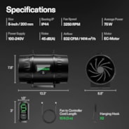 AeroZesh T8 Rohrventilator mit E12 Drehzahlregler, PWM-gesteuerter EC-Lüfter für Growzelt-Belüftung