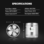 VIVOSUN 4-Inch 100 CFM Inline Duct Fan