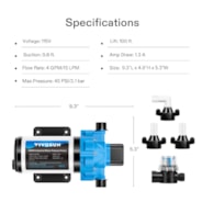 Water Pressure Pump, 115VAC 4 GPM 45 PSI Diaphragm Water Pump / Strainer for Bathrooms, Kitchens, RVs, and Yachts (Fixable)