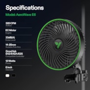 AeroWave E6 Gen2, Grow Tent Clip Fan 6”, EC Motor, Smart Control, Powerful Oscillating Fan, Black