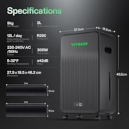 AeroDrain D12 Intelligent Environmental Dehumidifier, up to 12L/day, 2L Water Tank, with Temperature & Humidity Sensor Probe