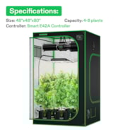 Smart Grow Tent Kit GIY-SGS-44 4x4, 4-Plant Complete System, with WiFi E42A+ Controller, 400W AeroLight Wing SE LED Grow Light, 6-inch AeroZesh G6 Ventilation Combo