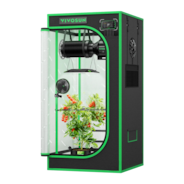 AUSVERKAUF | Smart Growbox Komplettset Pro 60 x 60 x 120 cm, Komplettsystem für 1 Pflanze, mit WiFi E42A+ Controller, 100W AeroLight LED Pflanzenlampe, 10 cm AeroZesh T4 Abluftset und AeroWave E6 Gen2 Clip Fan