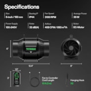 AeroZesh T6 Inline Fan 6″ with E12 Speed Controller, PWM-Controlled EC Fan for Grow Tent Ventilation