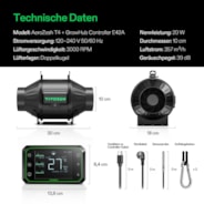 AeroLight A100SE 100W LED-Pflanzenlampe mit AeroZesh T4 10 cm Rohrventilator und GrowHub E42A Controller